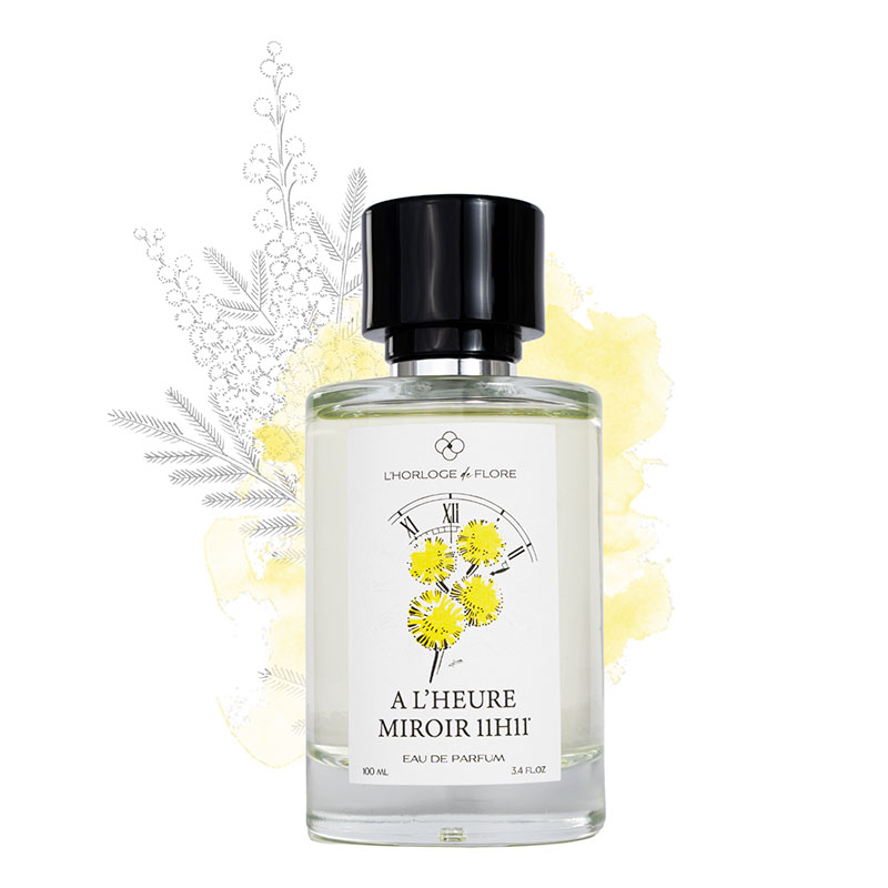 Flacon d'eau de parfum A l'Heure Miroir 11H11 de la collection "Les Signatures Créatives" de la marque française l'Horloge de Flore.